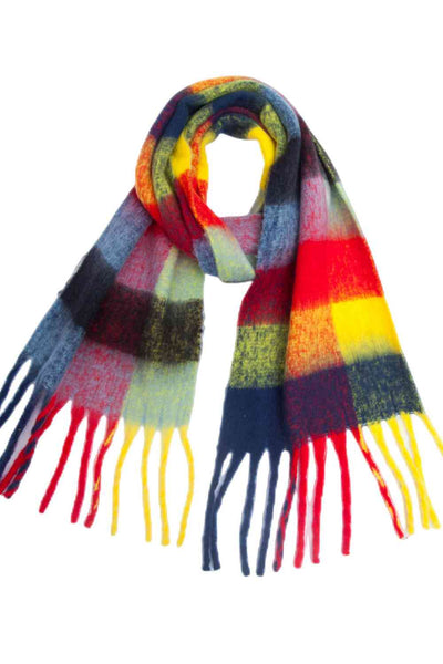 BEAUTIFUL I AM Plaid Fringe Detail Polyester Scarf