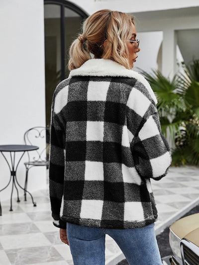 BEAUTIFUL I AM Plaid Zip-Up Collared Jacket