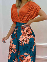 BEAUTIFUL I AM Printed Surplice Top and Wide Leg Pants Set