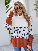 BEAUTIFUL I AM Leopard Color Block Turtleneck Sweater