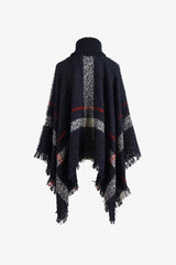 BEAUTIFUL I AM Plaid Turtleneck Raw Hem Poncho