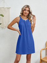 BEAUTIFUL I AM Eyelet Grecian Neck Mini Dress