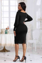 BEAUTIFUL I AM Boat Neck Lantern Sleeve Dress