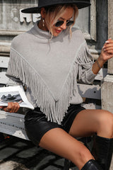 BEAUTIFUL I AM Turtle Neck Tassel Front Long Sleeve Pullover Sweater