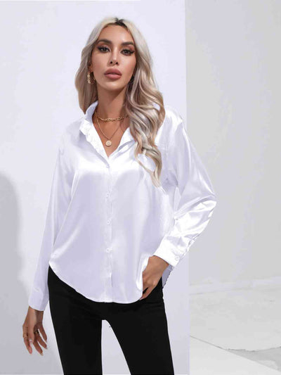 BEAUTIFUL I AM Collared Neck Buttoned Long Sleeve Shirt