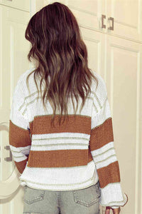 BEAUTIFUL I AM Striped Drop Shoulder Lantern Sleeve Sweater