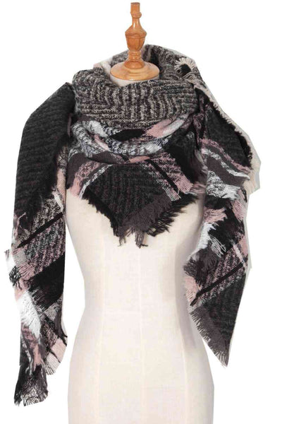 BEAUTIFUL I AM Plaid Raw Hem Polyester Scarf