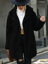 BEAUTIFUL I AM Open Front Ribbed Hooded Jacket Coat