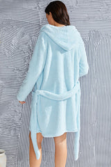 BEAUTIFUL I AM Fuzzy Tied Pocketed Hooded Lounge Robe