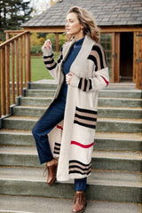 BEAUTIFUL I AM Striped Open Front Long Sleeve Longline Sweater Cardigan