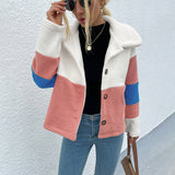 BEAUTIFUL I AM Color Block Button Down Collared Jacket