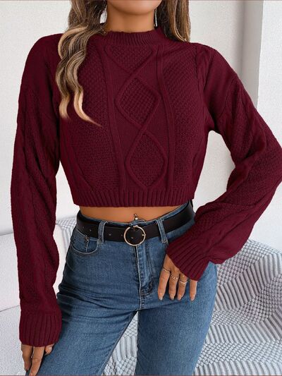 BEAUTIFUL I AM Cable-Knit Round Neck Cropped Sweater