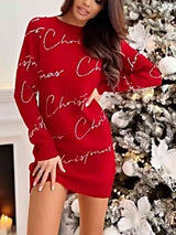 BEAUTIFUL I AM CHRISTMAS Letter Print Tunic Sweater Dress