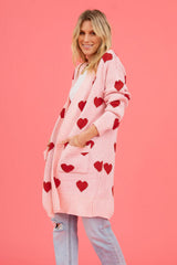 BEAUTIFUL I AM Heart Graphic Open Front Cardigan with Pockets