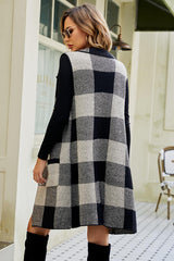 BEAUTIFUL I AM Plaid Open Front Sleeveless Cardigan with Pockets