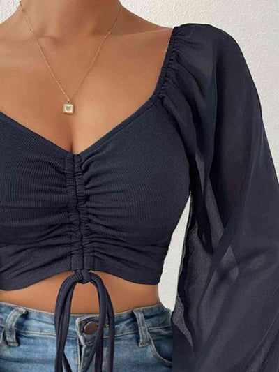 BEAUTIFUL I AM Drawstring Sweetheart Neck Cropped Top Shirt