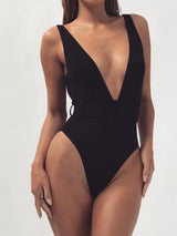 BEAUTIFUL I AM Plunge Wide Strap Sleeveless One-Piece Swimwear Swim Set