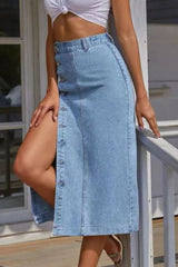 BEAUTIFUL I AM Button Fly Split Denim Skirt Dress