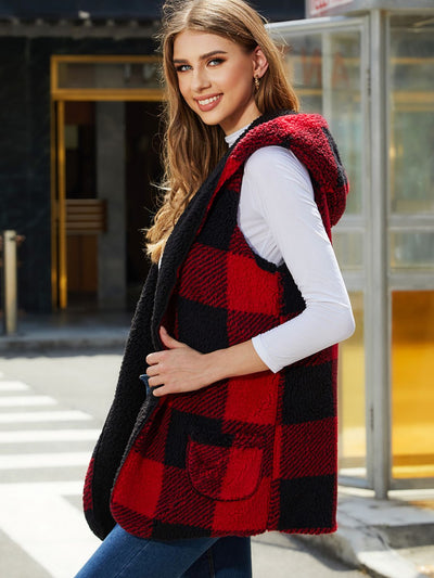 BEAUTIFUL I AM Plaid Hooded Vest Jacket