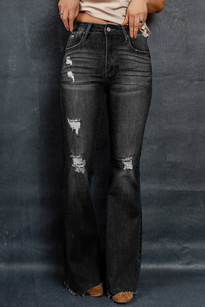 BEAUTIFUL I AM Distressed Raw Hem Flare Jeans