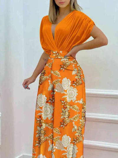 BEAUTIFUL I AM Printed Surplice Top and Wide Leg Pants Set