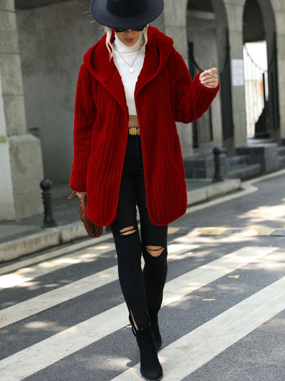 BEAUTIFUL I AM Open Front Ribbed Hooded Jacket Coat