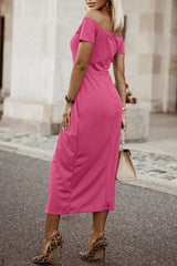 BEAUTIFUL I AM Off-Shoulder Short Sleeve Split Dress