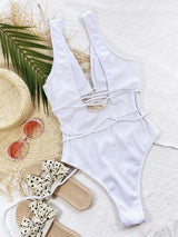 BEAUTIFUL I AM Ribbed Lace Up One-Piece Swimsuit Swim Set