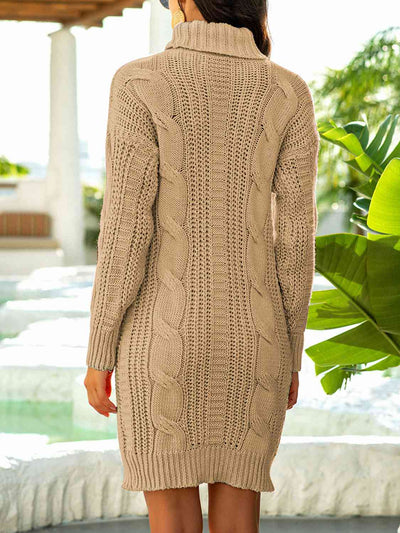 BEAUTIFUL I AM Turtleneck Ribbed Sweater Dress