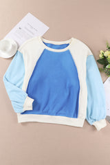 BEAUTIFUL I AM Round Neck Dropped Shoulder Color Block Sweatshirt