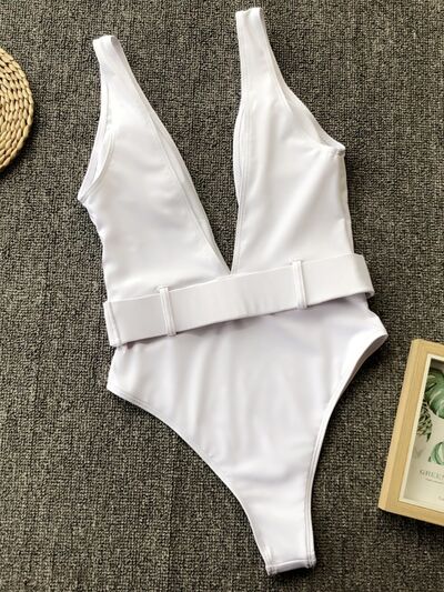 BEAUTIFUL I AM Plunge Wide Strap Sleeveless One-Piece Swimwear Swim Set