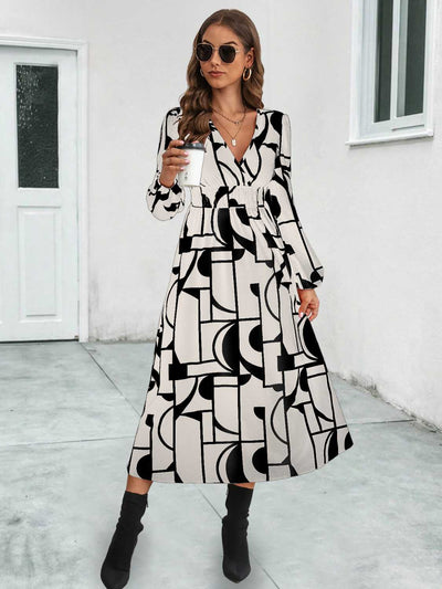 BEAUTIFUL I AM Surplice Neck Long Sleeve Midi Dress