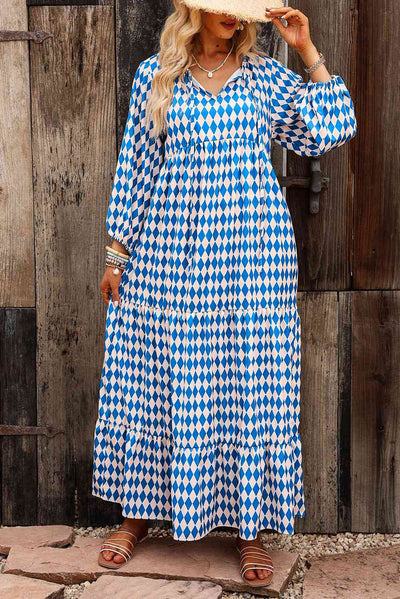 BEAUTIFUL I AM Printed Tie Neck Maxi Dress