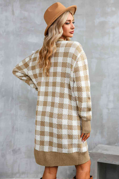 BEAUTIFUL I AM Plaid Open Front Long Sleeve Cardigan