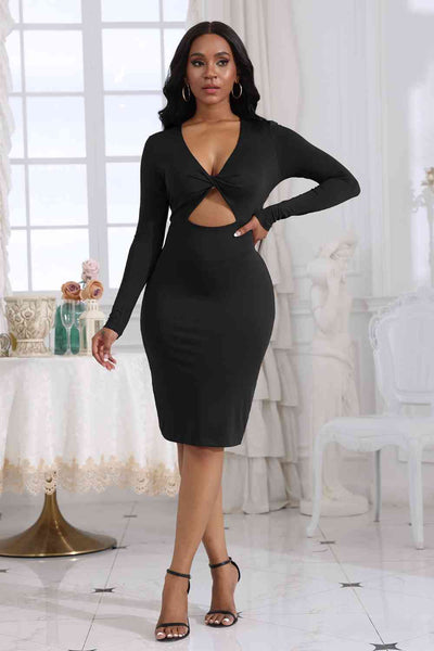 BEAUTIFUL I AM Cutout Twisted Long Sleeve Dress