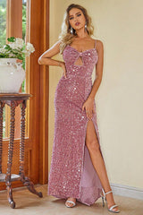 BEAUTIFUL I AM Party Sequin Slit Spaghetti Strap Dress