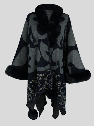 BEAUTIFUL I AM Faux Fur Trim Poncho