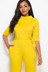 BEAUTIFUL I AM Mock Neck Tie-Waist Half Sleeve Pants Jumpsuit