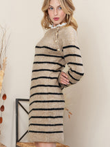 BEAUTIFUL I AM Striped Round Neck Long Sleeve Sweater Dress