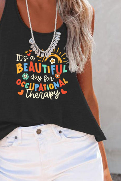 BEAUTIFUL I AM Full Size Letter Graphic Scoop Neck Tank Shirt