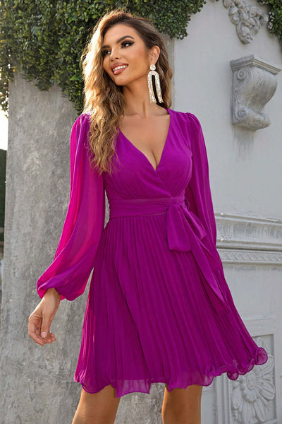 BEAUTIFUL I AM Tied Surplice Neck Pleated Dress