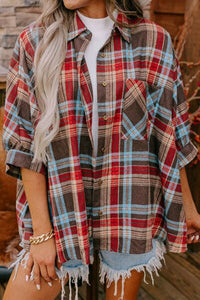 BEAUTIFUL I AM Plaid Pocketed Button Up Shirt