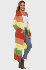 BEAUTIFUL I AM Color Block Long Sleeve Pocketed Cardigan