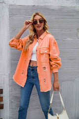 BEAUTIFUL I AM Distressed Raw Hem Denim Jacket