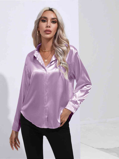 BEAUTIFUL I AM Collared Neck Buttoned Long Sleeve Shirt