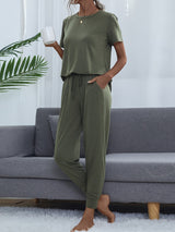 BEAUTIFUL I AM Round Neck Short Sleeve Top and Pants Set