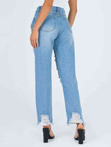 BEAUTIFUL I AM Raw Hem Distressed Straight Jeans