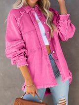 BEAUTIFUL I AM Button Down Raw Hem Denim Jacket