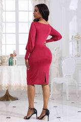 BEAUTIFUL I AM Boat Neck Lantern Sleeve Dress