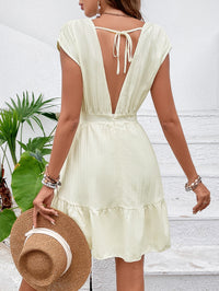 BEAUTIFUL I AM Tie Back V-Neck Ruffle Hem Dress